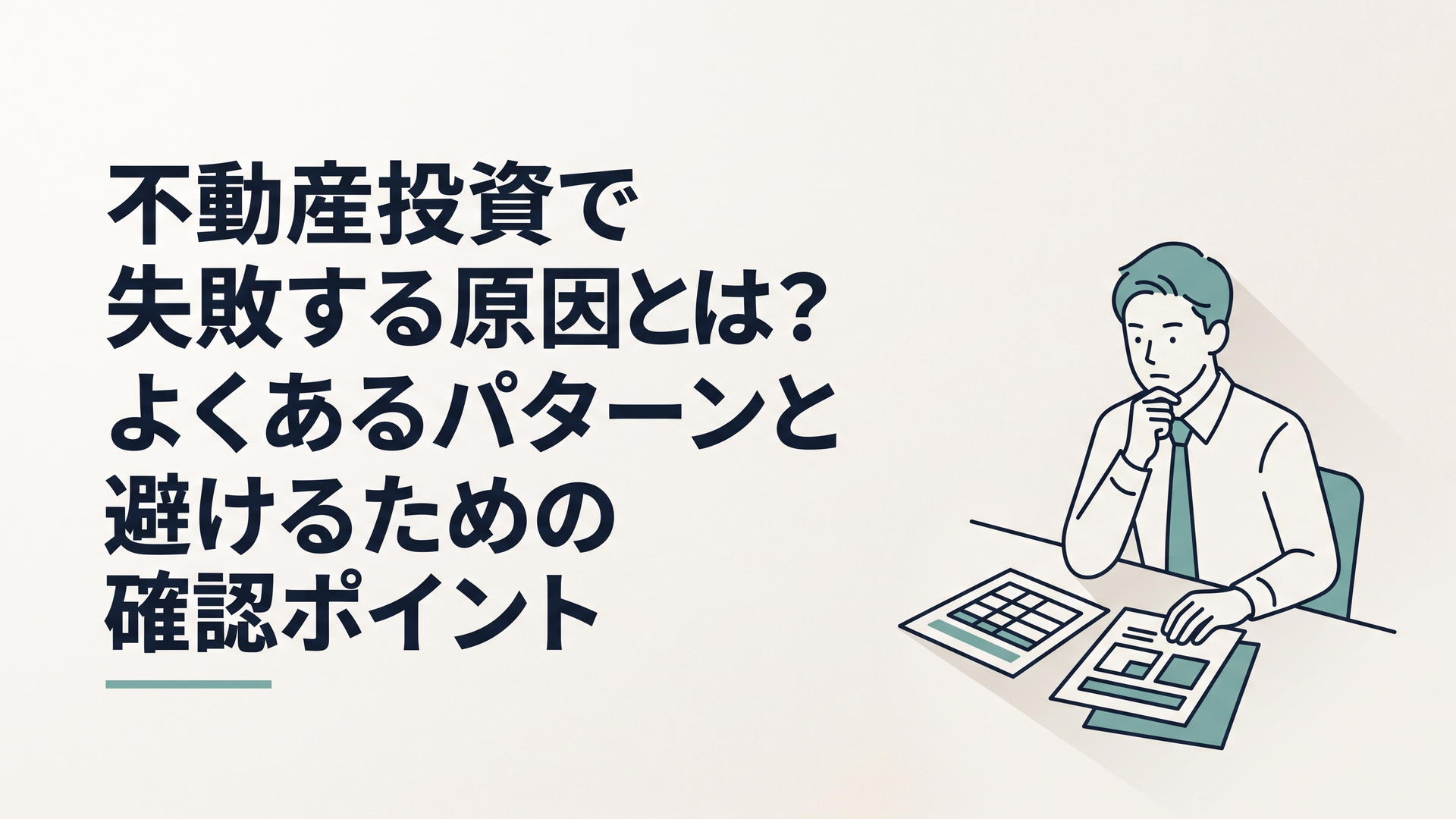 不動産投資の収支表と物件資料を前に購入すべきか慎重に考える会社員