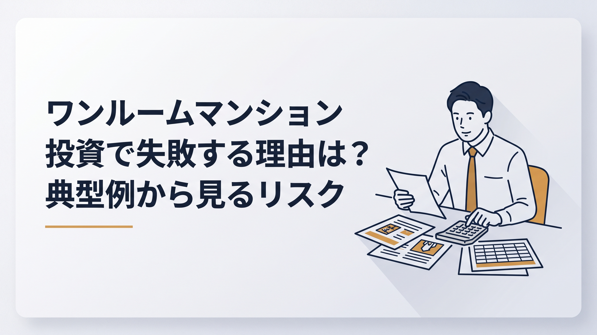 ワンルームマンションの販売資料とローン返済表を前に収支を計算する30代会社員