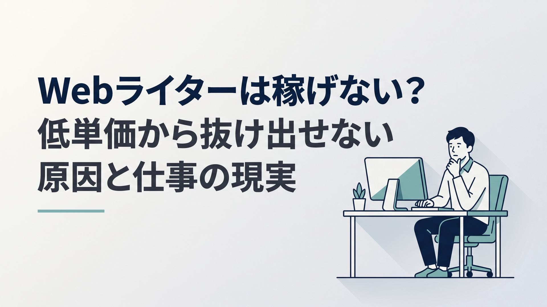 自宅のパソコンでWebライター案件を確認しながら低単価の働き方について考える30代男性