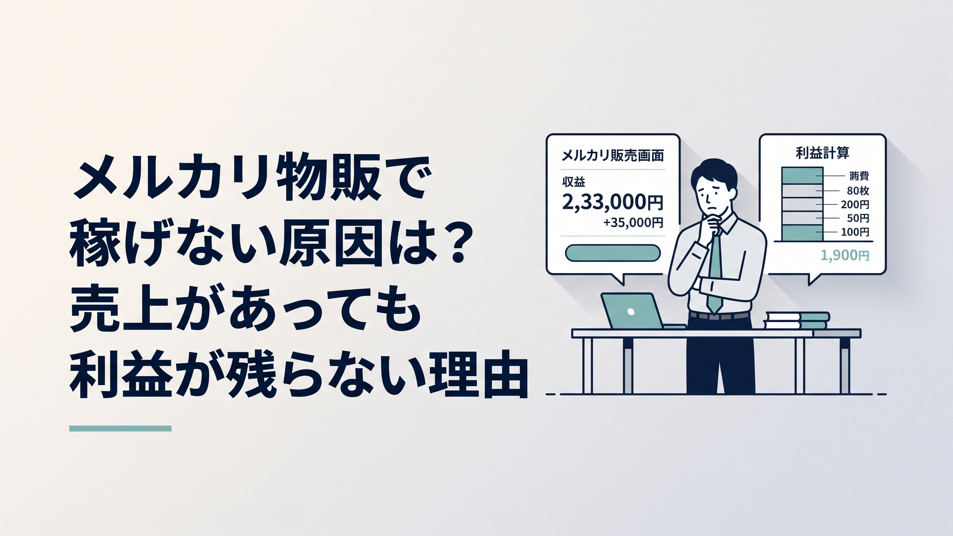 メルカリの売上画面と利益計算を見比べて悩む副業会社員