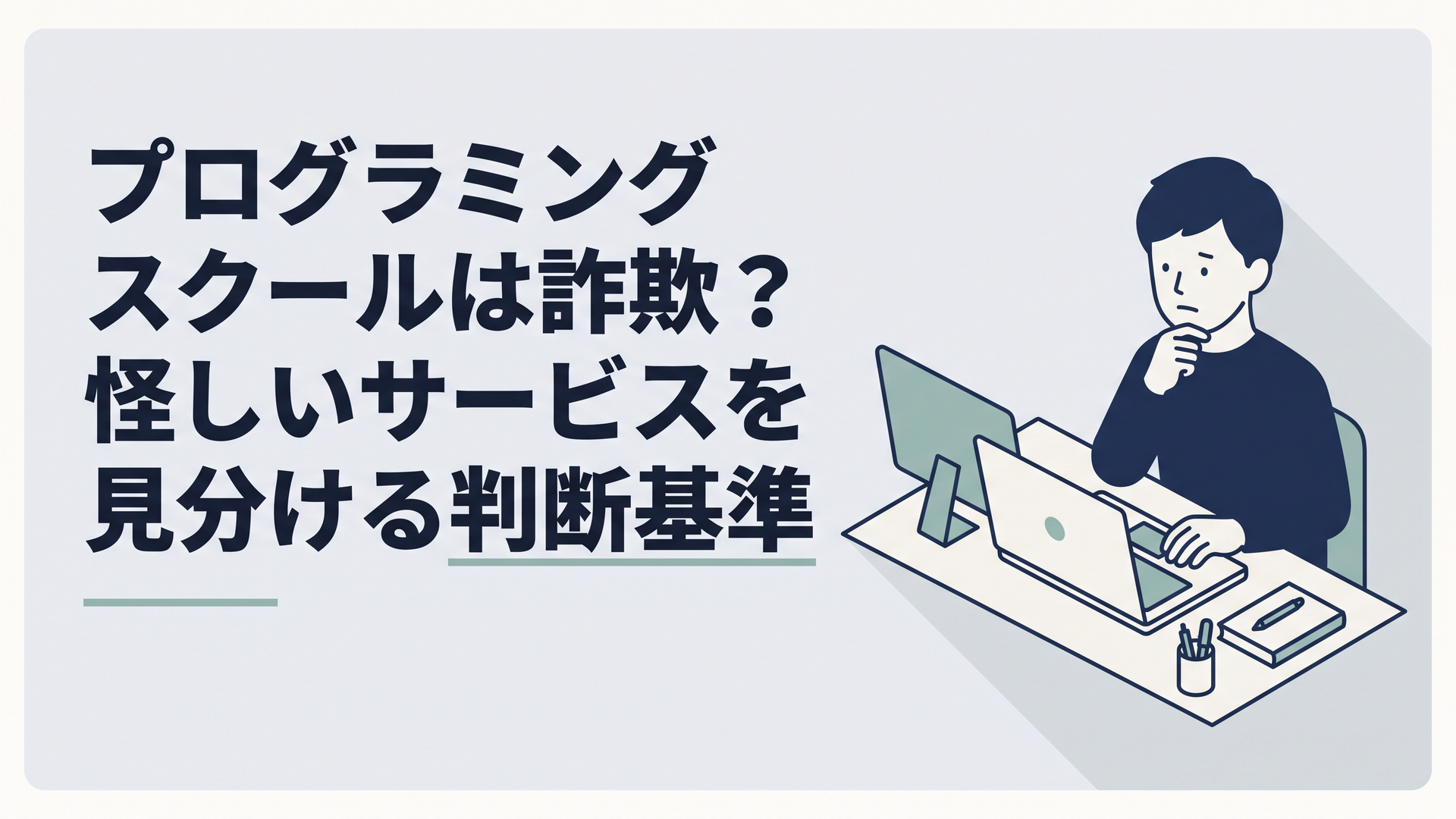 プログラミングスクールの申込画面を前に料金と条件を見比べて迷う30代男性